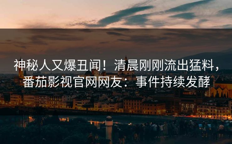 神秘人又爆丑闻！清晨刚刚流出猛料，番茄影视官网网友：事件持续发酵