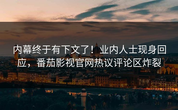 内幕终于有下文了！业内人士现身回应，番茄影视官网热议评论区炸裂